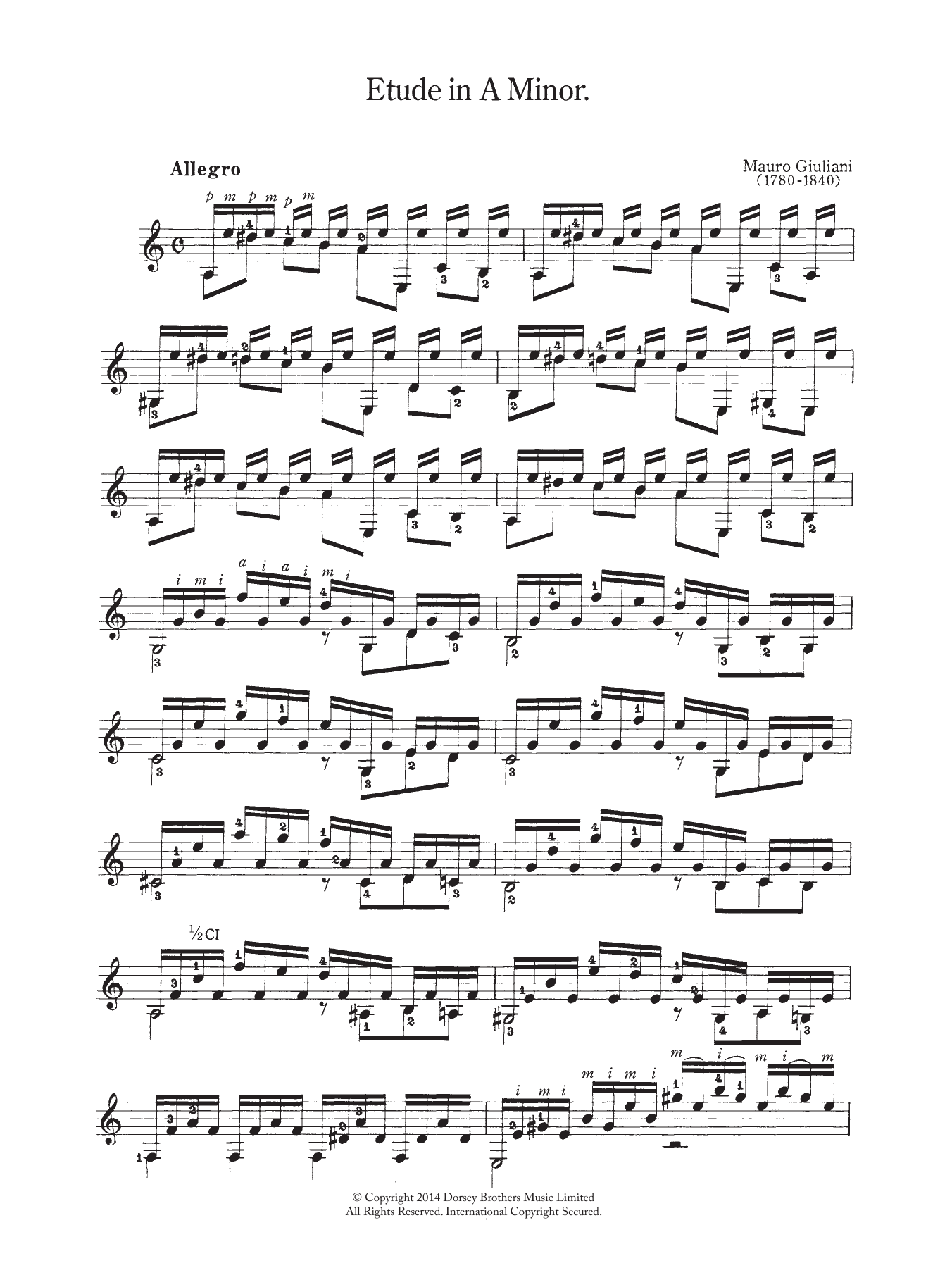 Mauro Giuliani Etude In A Minor sheet music notes and chords. Download Printable PDF.