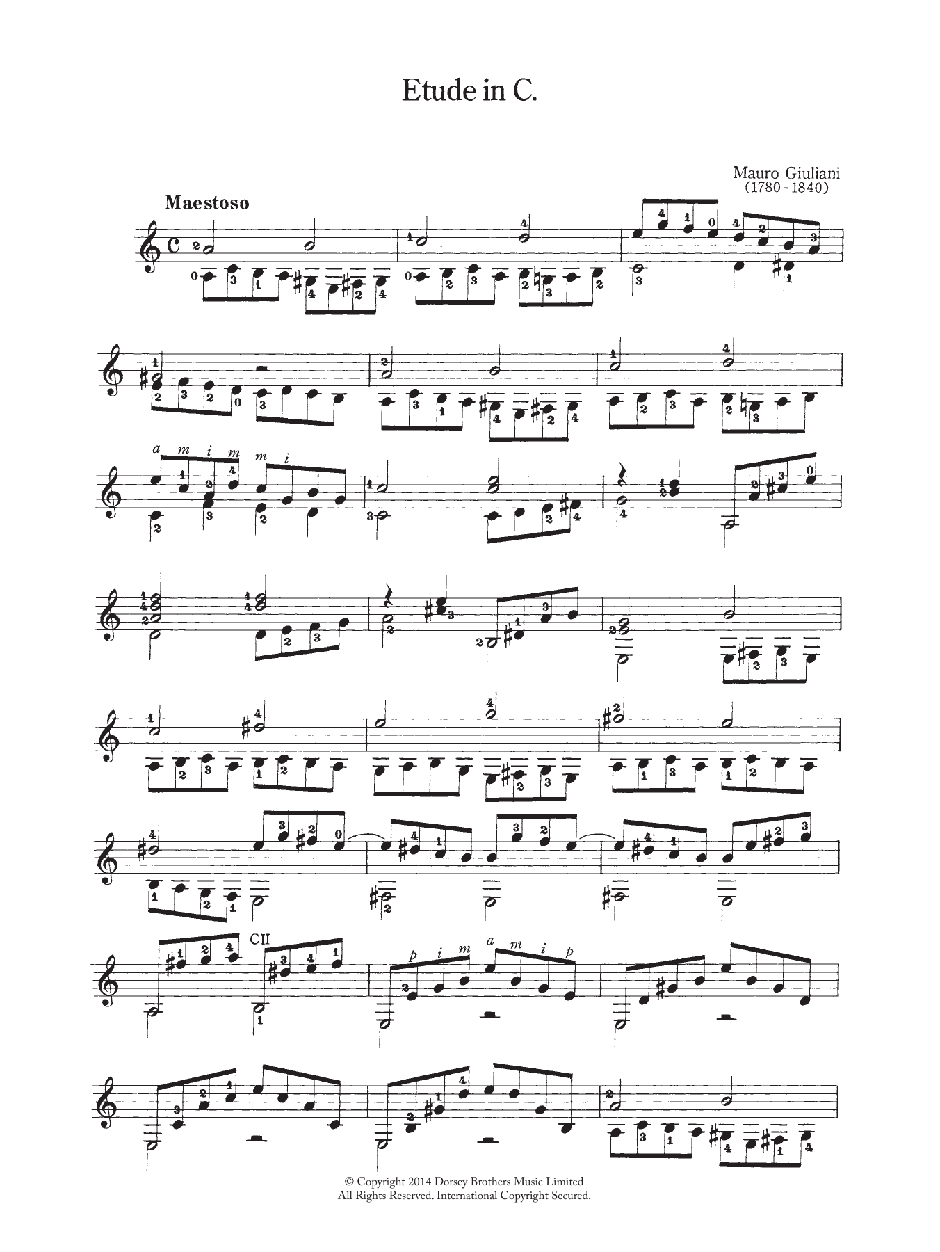 Mauro Giuliani Etude In C sheet music notes and chords. Download Printable PDF.