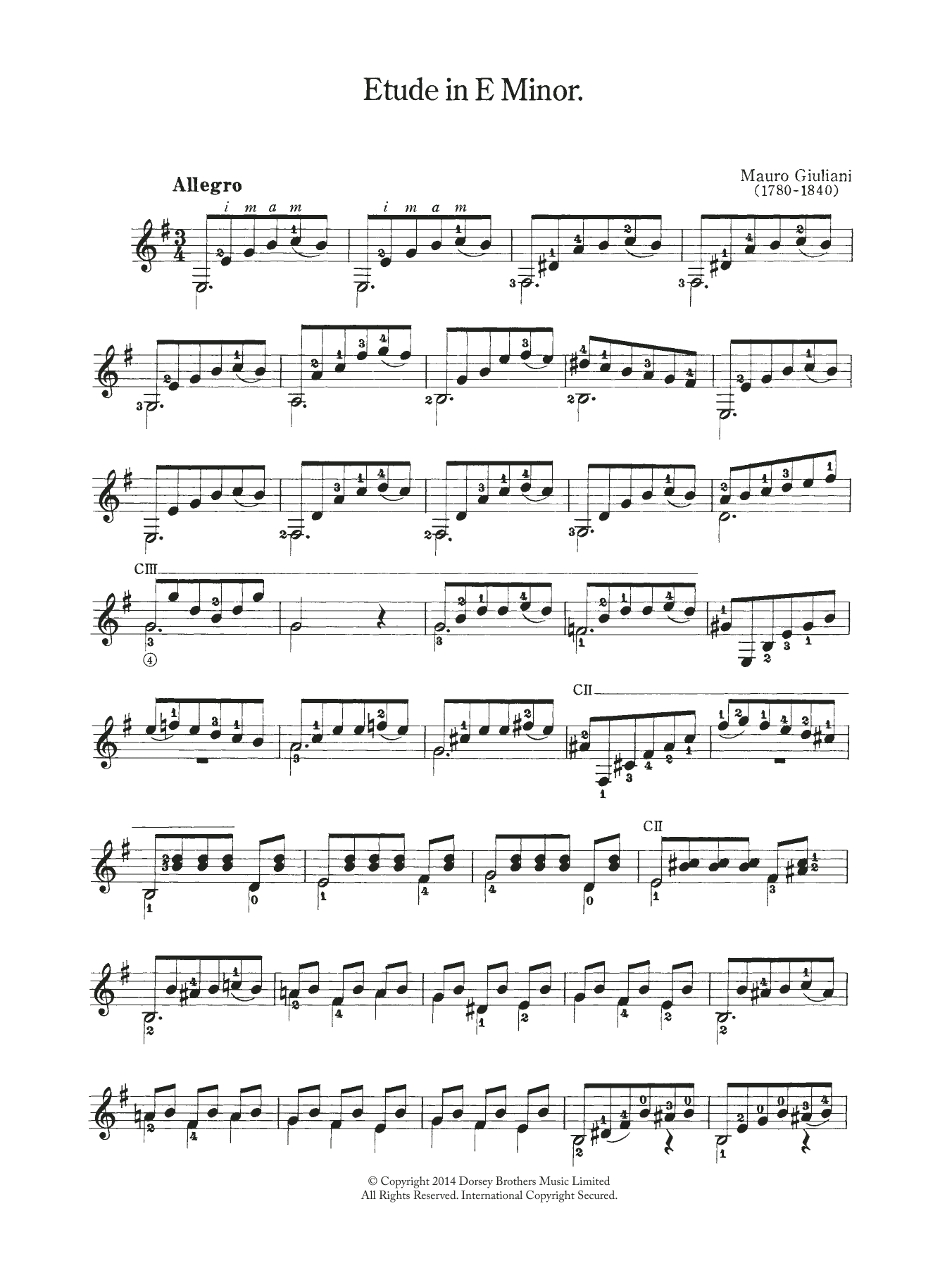 Mauro Giuliani Etude In E Minor sheet music notes and chords. Download Printable PDF.