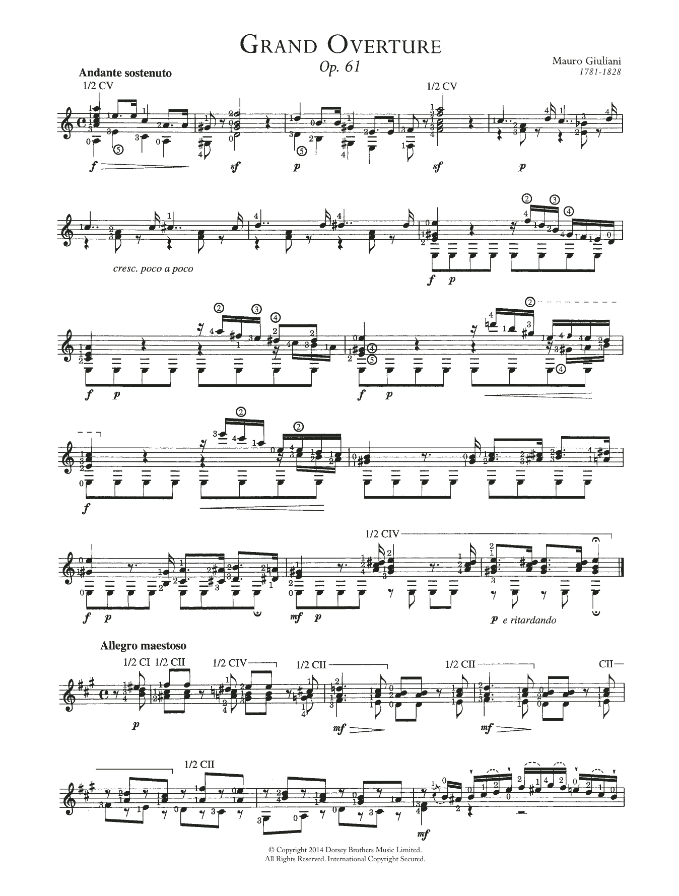 Mauro Giuliani Grande Overture Op. 61 sheet music notes and chords. Download Printable PDF.