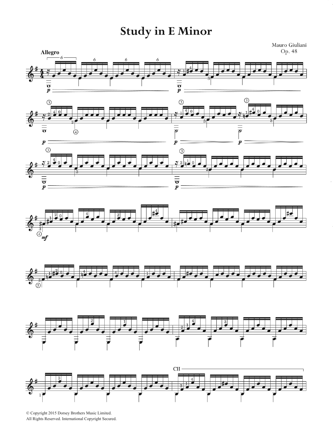 Mauro Giuliani Study In E Minor sheet music notes and chords. Download Printable PDF.