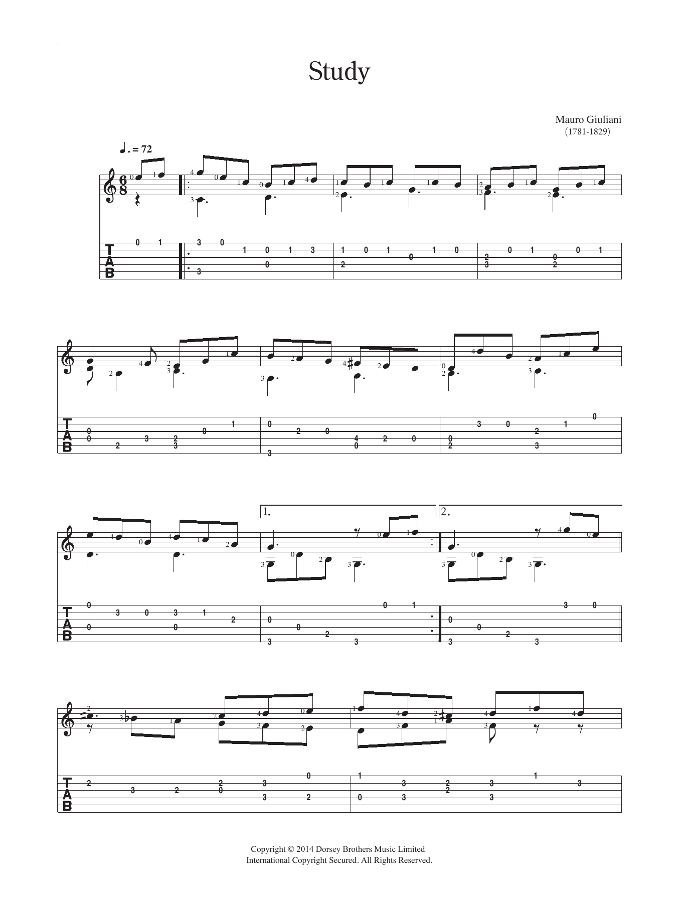 Mauro Giuliani Study sheet music notes and chords. Download Printable PDF.