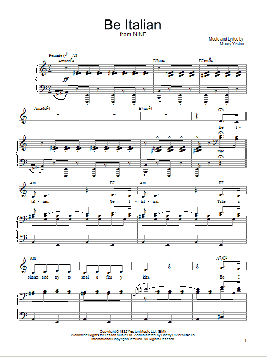 Maury Yeston Be Italian sheet music notes and chords arranged for Easy Piano