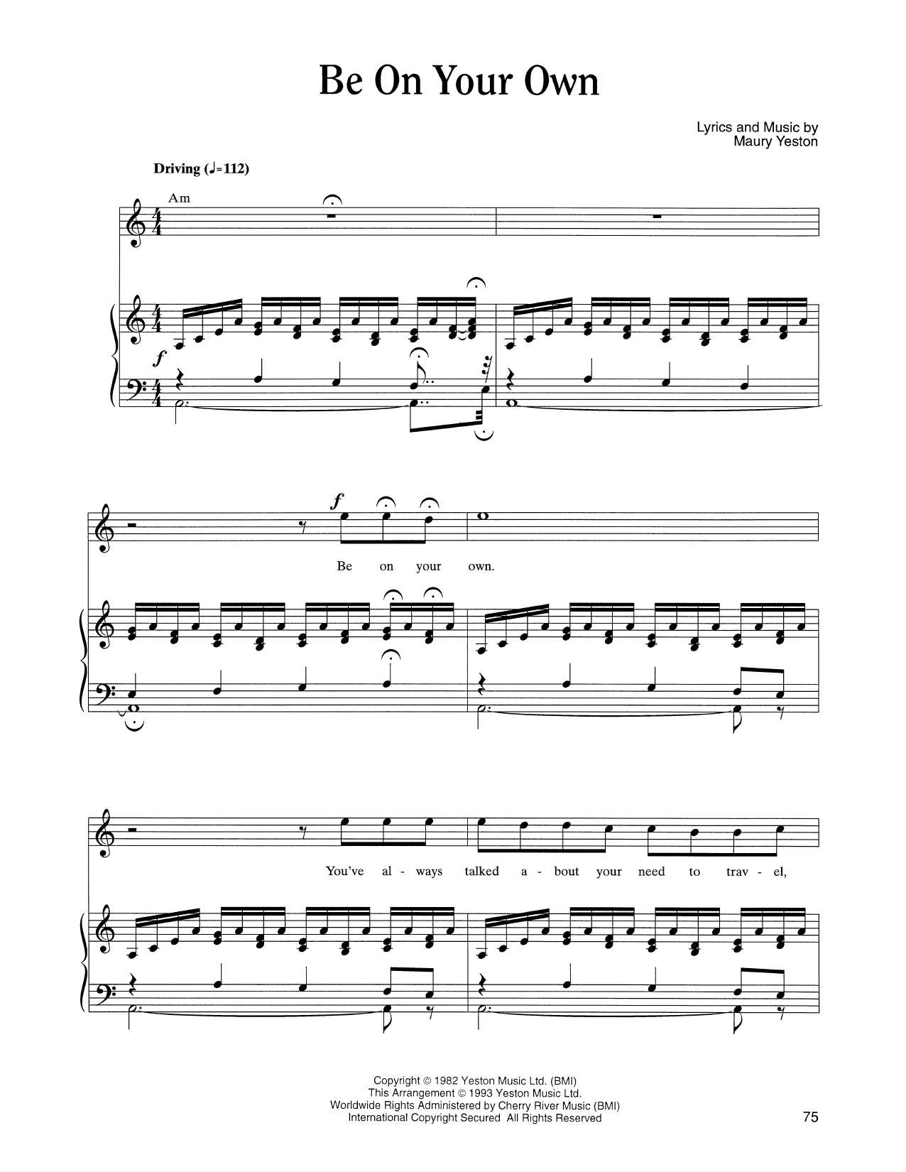 Learn to play Maury Yeston Be On Your Own (from Nine) sheet music for Piano, Vocal & Guitar Chords (Right-Hand Melody) in minutes. Price: 7.8900$ Maury Yeston Be On Your Own (from Nine) sheet music notes and chords arranged for Piano, Vocal & Guitar Chords (Right-Hand Melody)