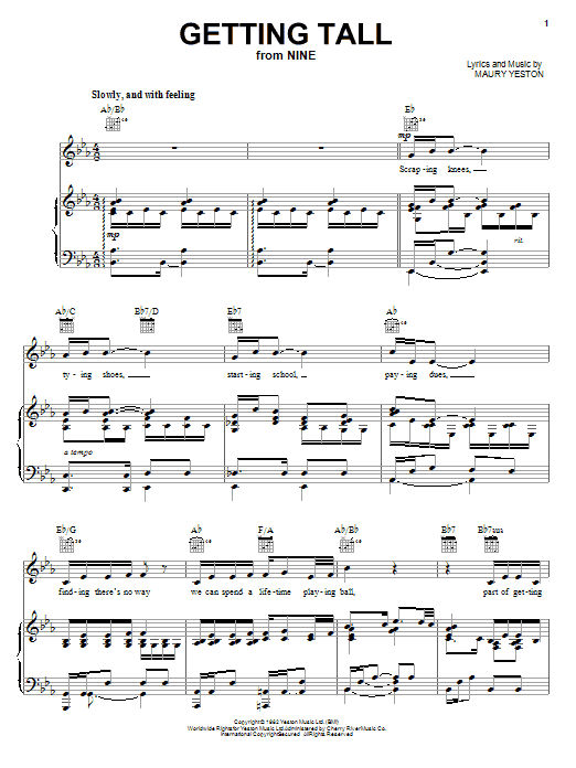 Maury Yeston Getting Tall sheet music notes and chords. Download Printable PDF.