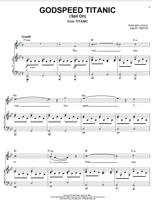 Maury Yeston Godspeed Titanic (Sail On) sheet music notes and chords arranged for Piano, Vocal & Guitar Chords (Right-Hand Melody)