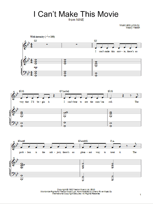 Learn to play Maury Yeston I Can't Make This Movie sheet music for Piano, Vocal & Guitar Chords (Right-Hand Melody) in minutes. Price: 7.8900$ Maury Yeston I Can't Make This Movie sheet music notes and chords arranged for Piano, Vocal & Guitar Chords (Right-Hand Melody)