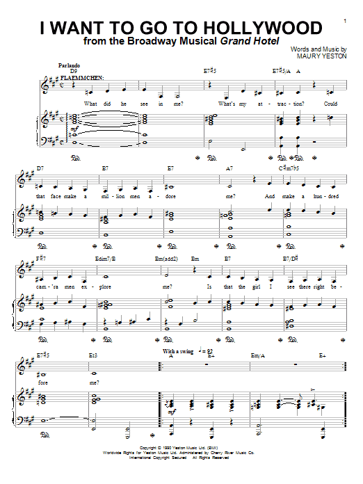 Maury Yeston I Want To Go To Hollywood sheet music notes and chords. Download Printable PDF.