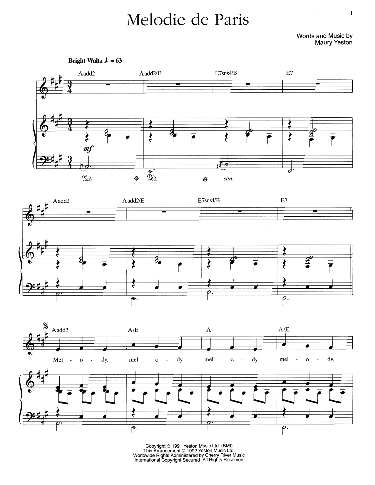 Maury Yeston Melodie De Paris sheet music notes and chords. Download Printable PDF.