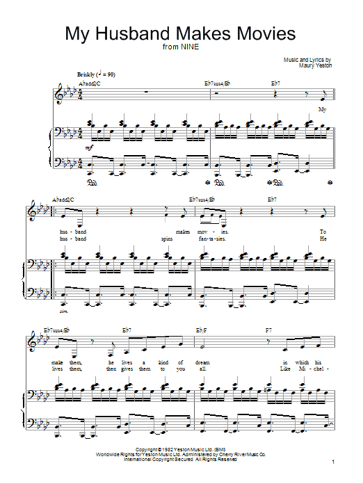 Learn to play Maury Yeston My Husband Makes Movies sheet music for Piano, Vocal & Guitar Chords (Right-Hand Melody) in minutes. Price: 7.8900$ Maury Yeston My Husband Makes Movies sheet music notes and chords arranged for Piano, Vocal & Guitar Chords (Right-Hand Melody)