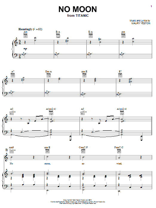 Maury Yeston No Moon (from 'Titanic') sheet music notes and chords. Download Printable PDF.