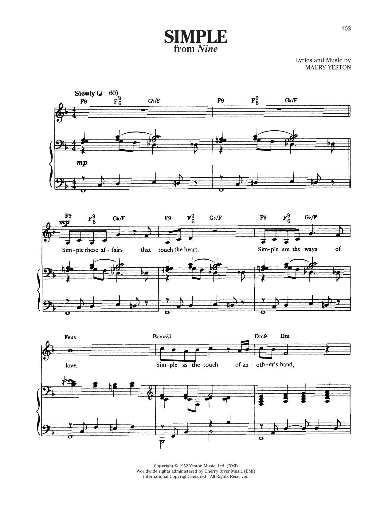 Maury Yeston Simple (from Nine) sheet music notes and chords. Download Printable PDF.