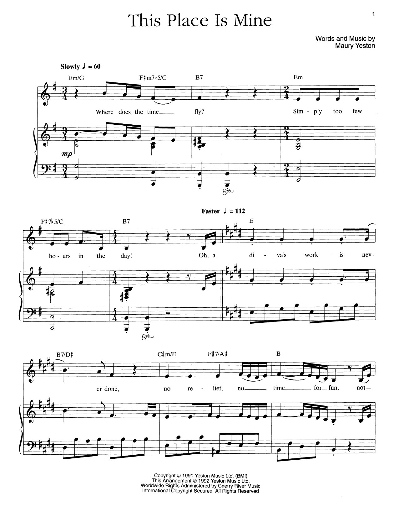 Maury Yeston This Place Is Mine sheet music notes and chords. Download Printable PDF.