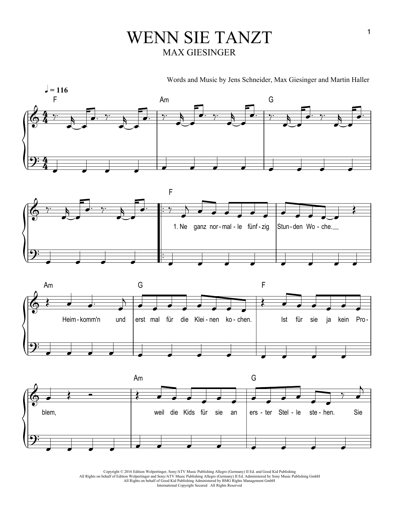 Max Giesinger Wenn Sie Tanzt sheet music notes and chords. Download Printable PDF.