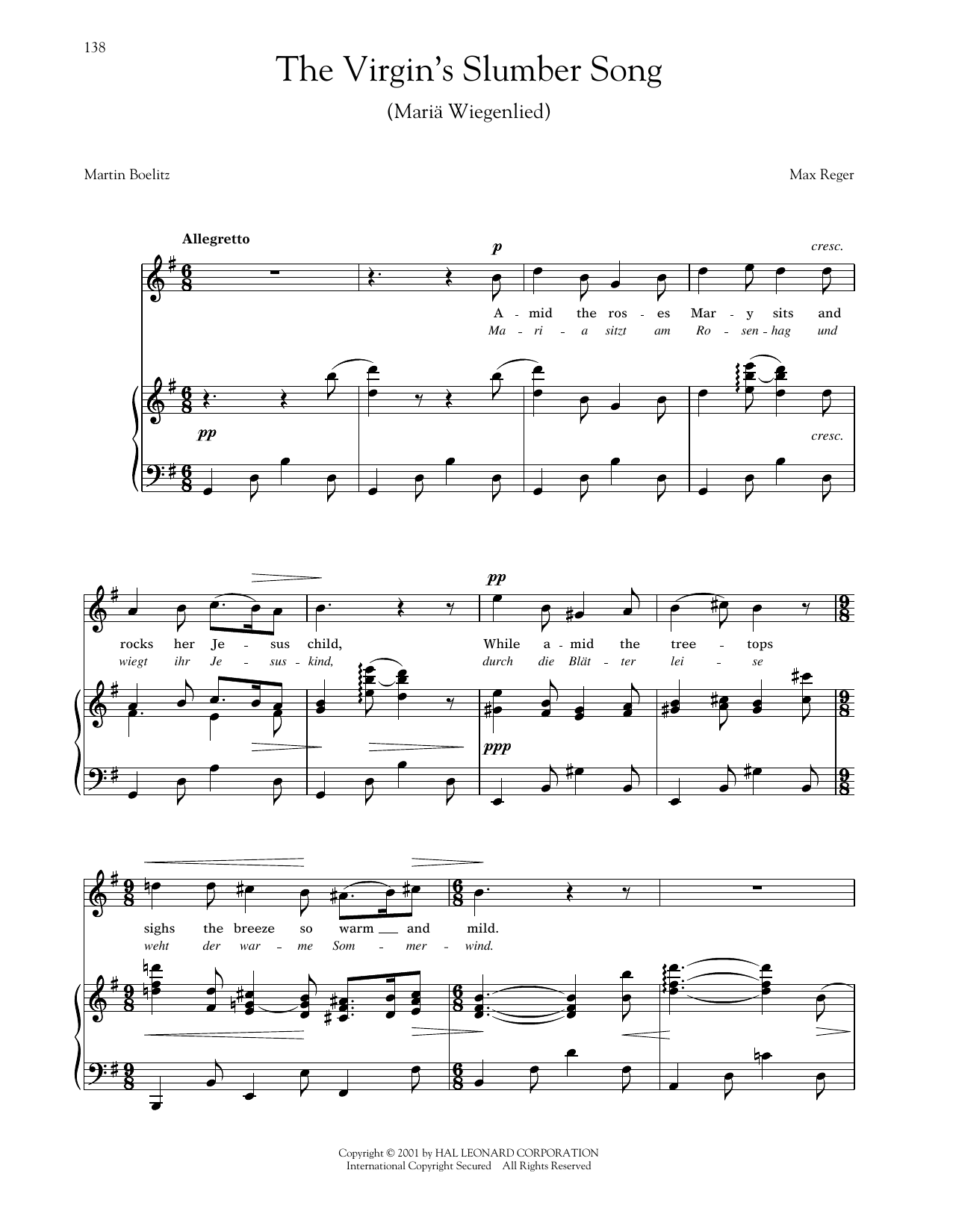 Max Reger Mariä Wiegenlied (The Virgin's Slumber Song) (Reger) sheet music notes and chords. Download Printable PDF.