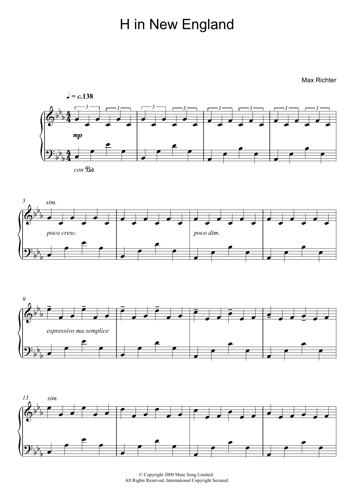 Max Richter H In New England sheet music notes and chords. Download Printable PDF.