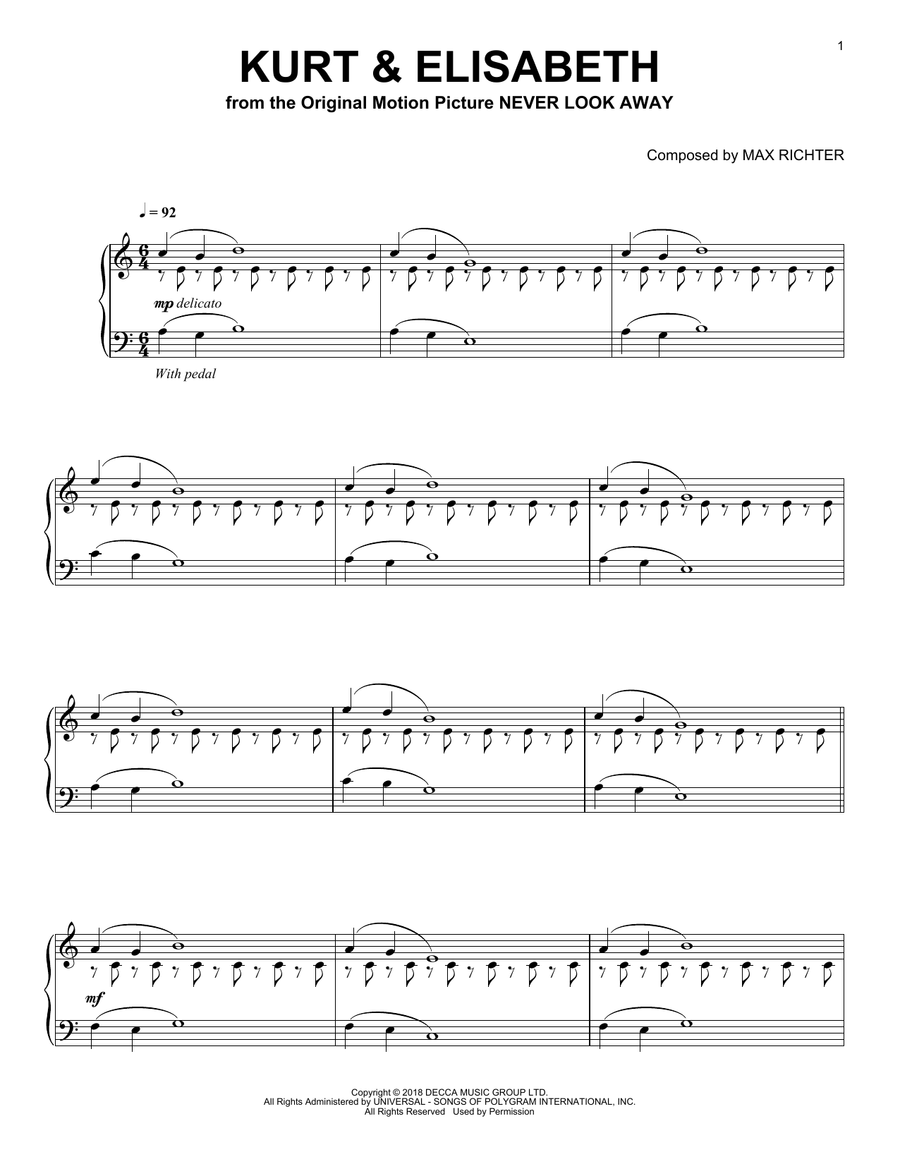 Max Richter Kurt & Elisabeth (from Never Look Away) sheet music notes and chords. Download Printable PDF.