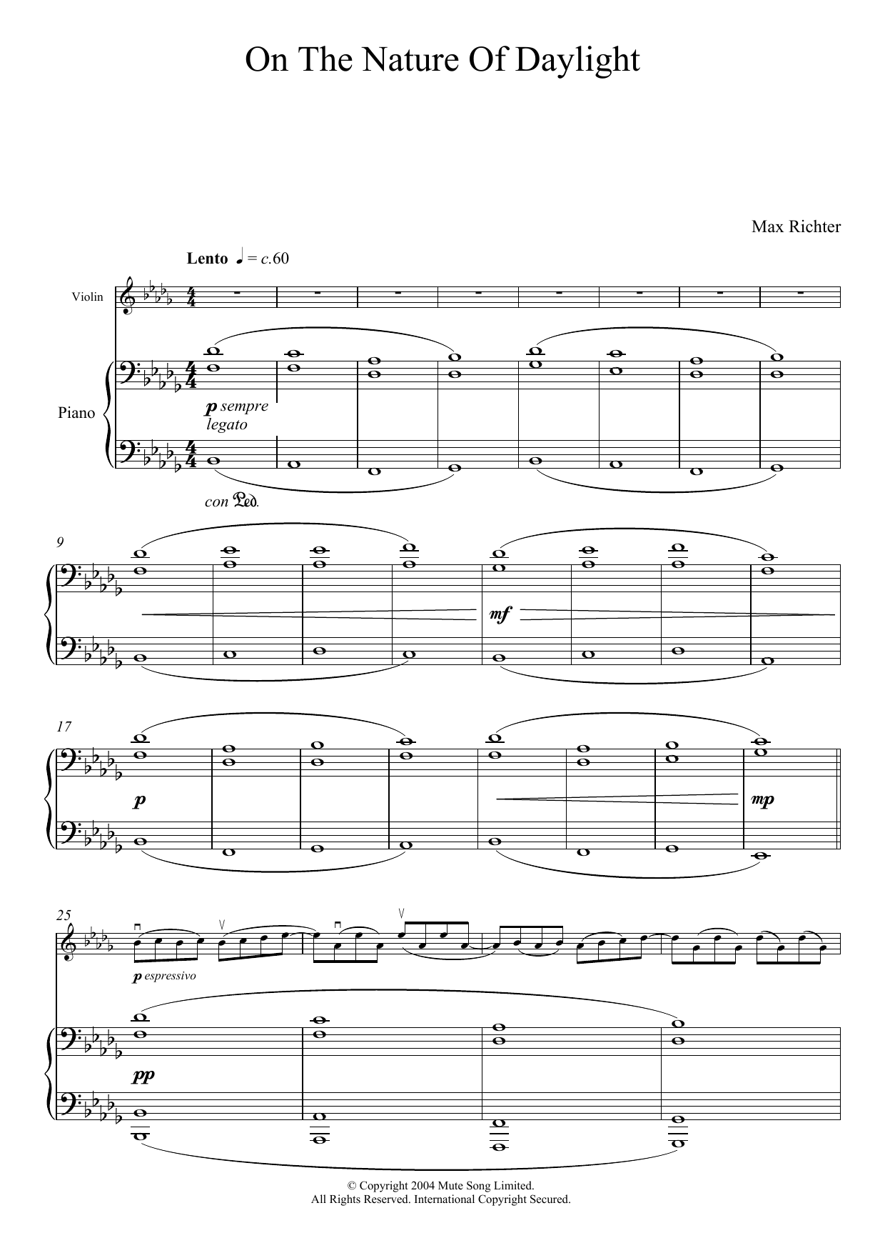 Max Richter On The Nature Of Daylight sheet music notes and chords. Download Printable PDF.