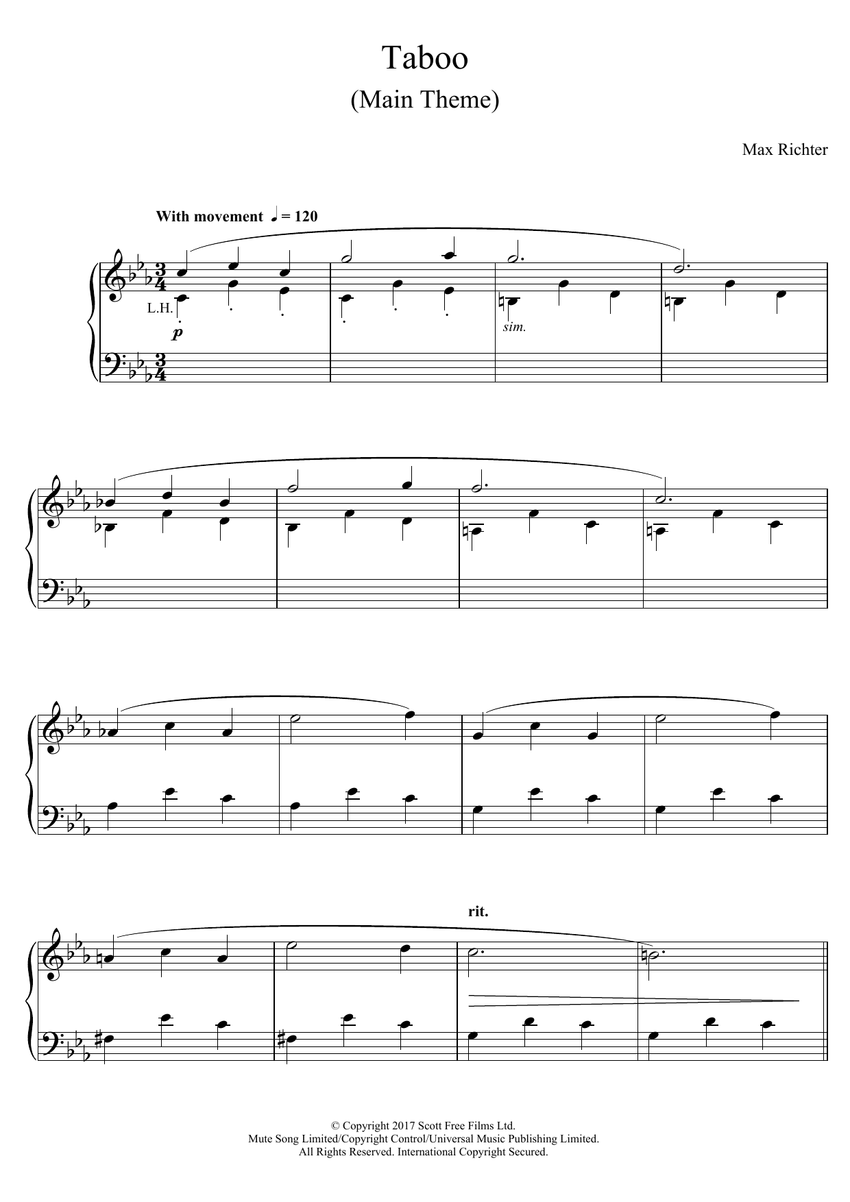 Learn to play Max Richter Taboo (Main Theme) sheet music for Piano Solo in minutes. Price: 7.8900$ Max Richter Taboo (Main Theme) sheet music notes and chords arranged for Piano Solo
