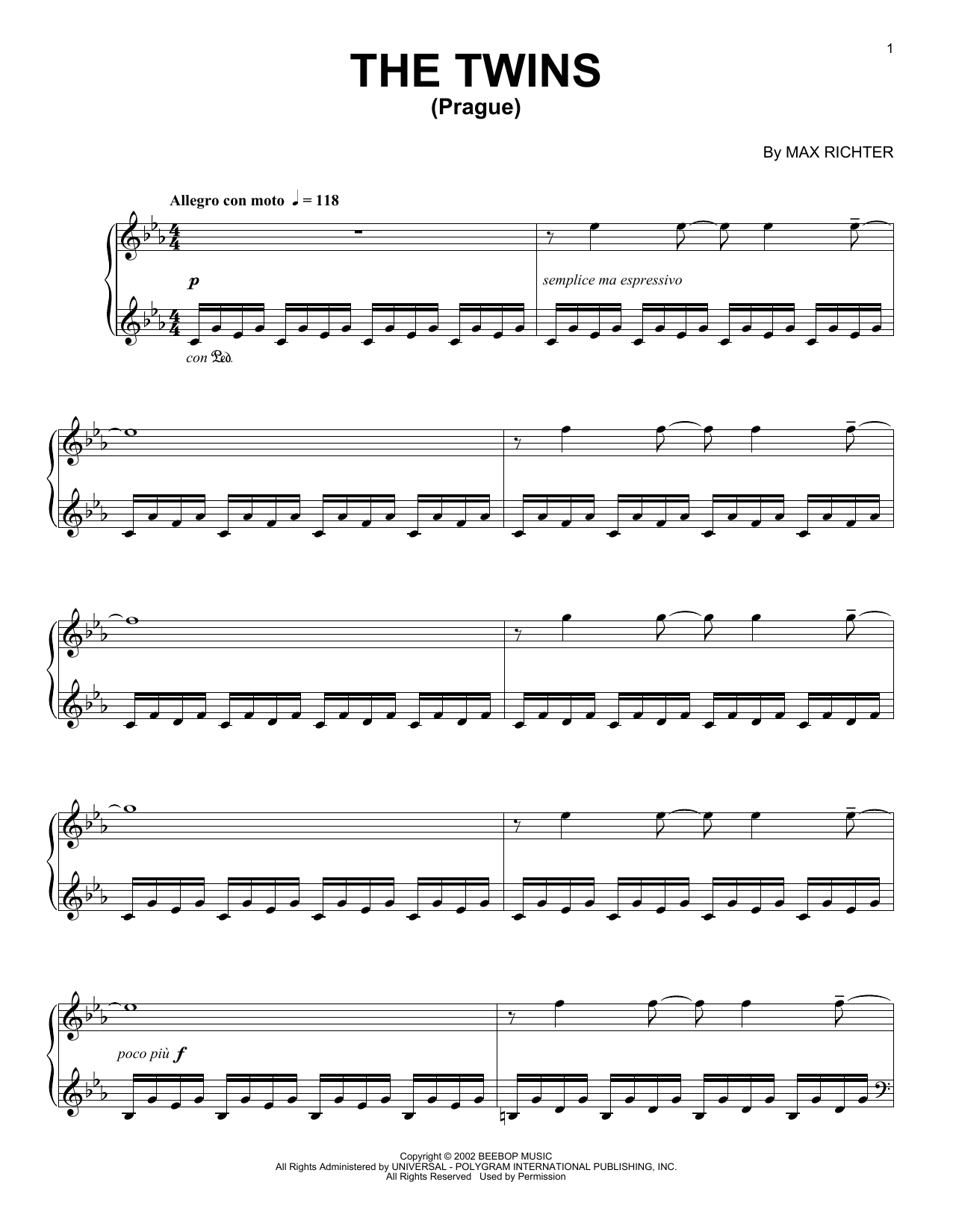 Max Richter The Twins (Prague) sheet music notes and chords. Download Printable PDF.