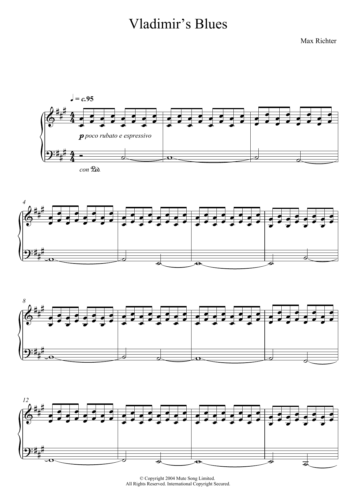 Max Richter Vladimir's Blues sheet music notes and chords. Download Printable PDF.