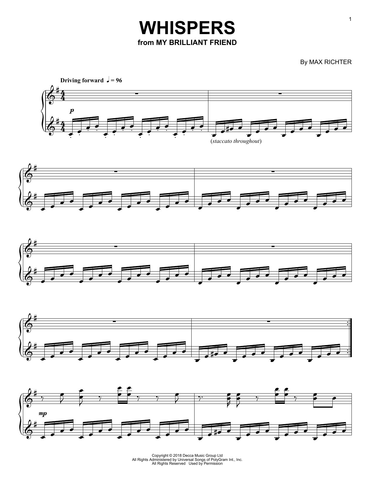 Max Richter Whispers (from My Brilliant Friend) sheet music notes and chords. Download Printable PDF.