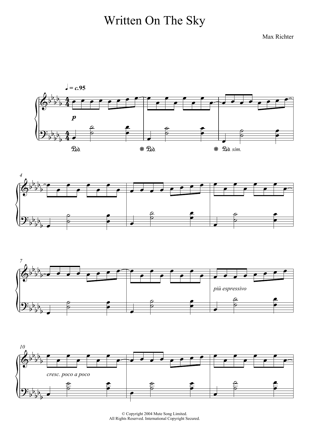 Max Richter Written On The Sky sheet music notes and chords. Download Printable PDF.