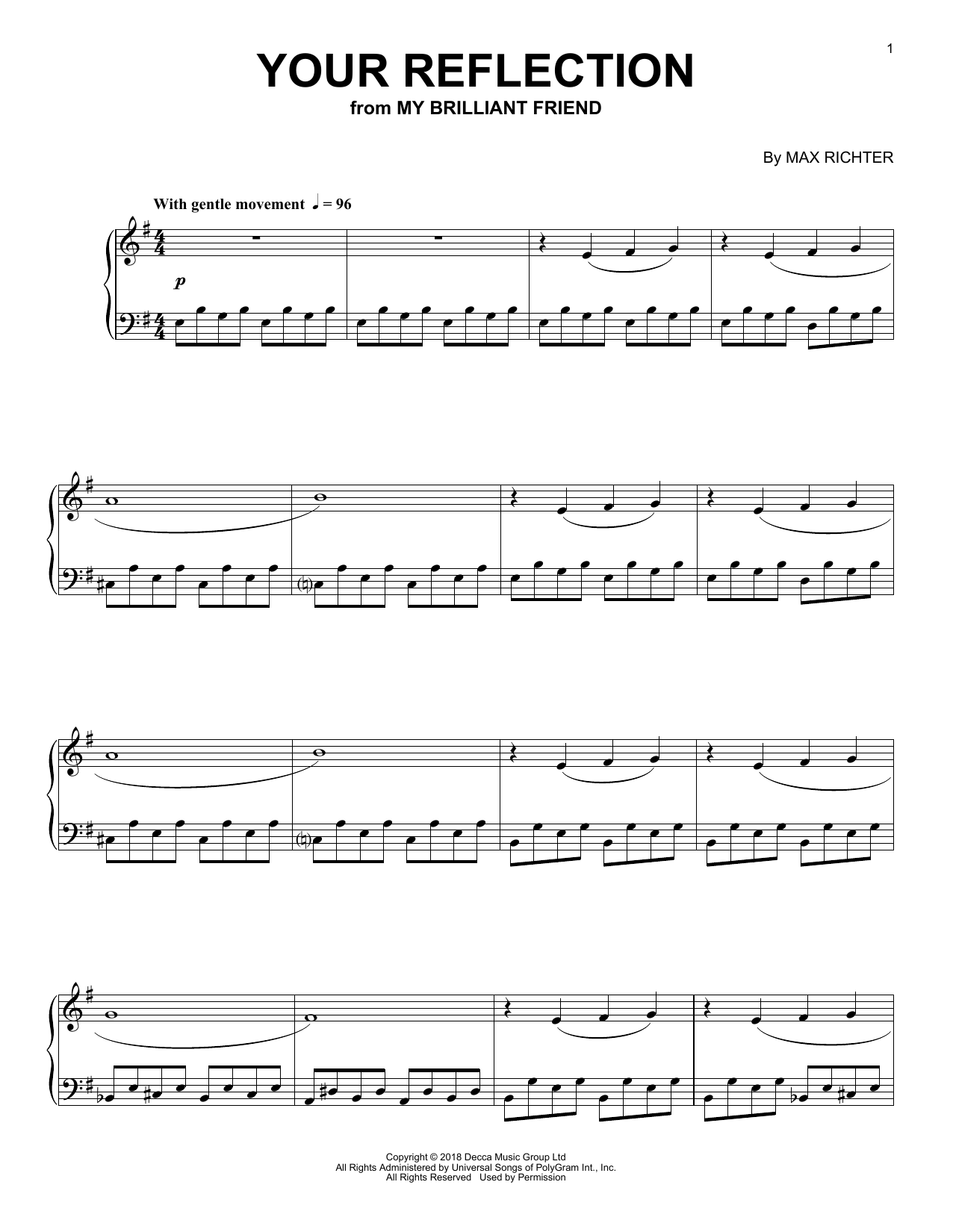 Max Richter Your Reflection (from My Brilliant Friend) sheet music notes and chords. Download Printable PDF.