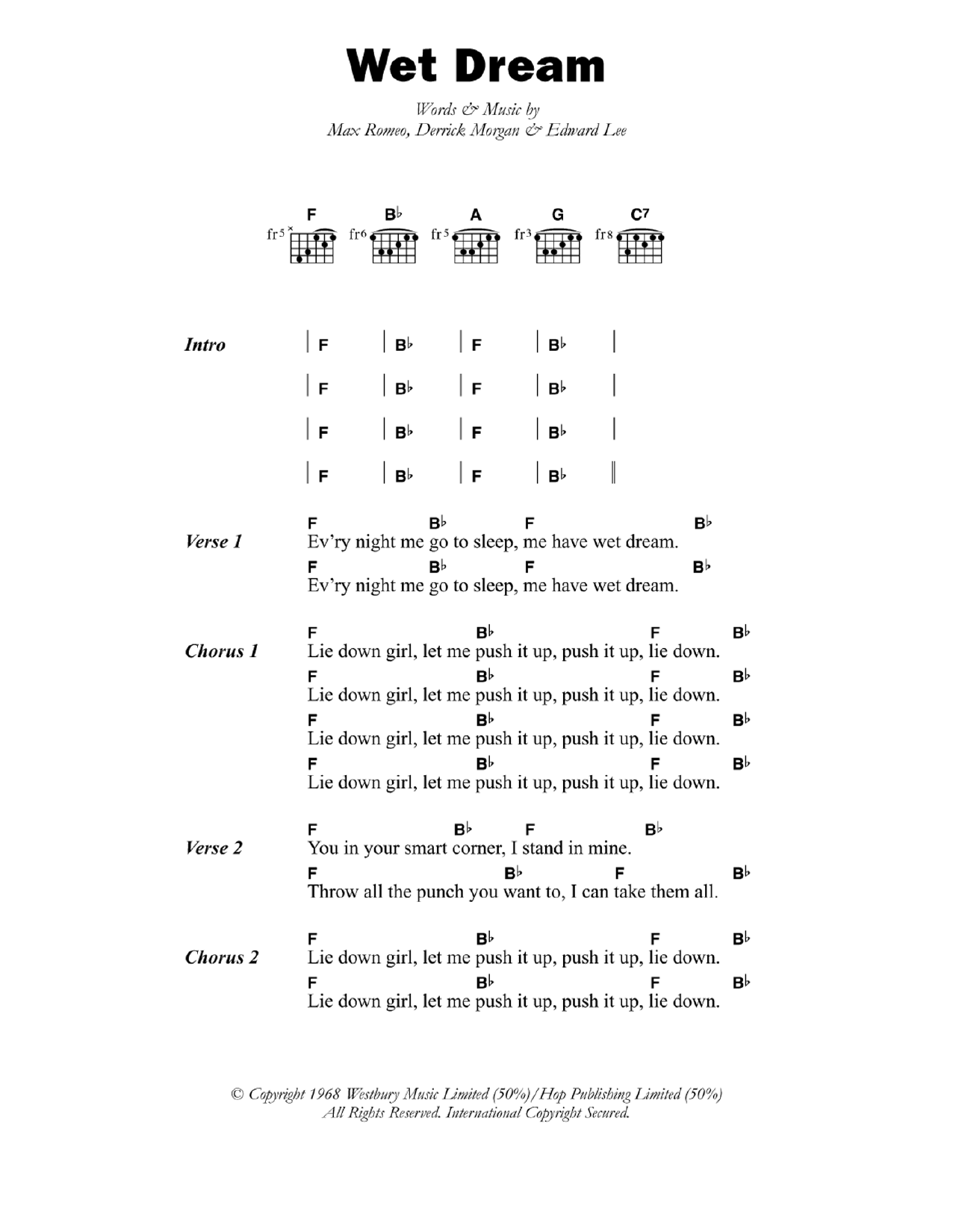 Max Romeo Wet Dream sheet music notes and chords. Download Printable PDF.