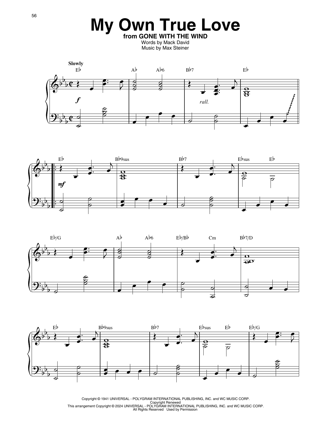 Max Steiner My Own True Love sheet music notes and chords. Download Printable PDF.