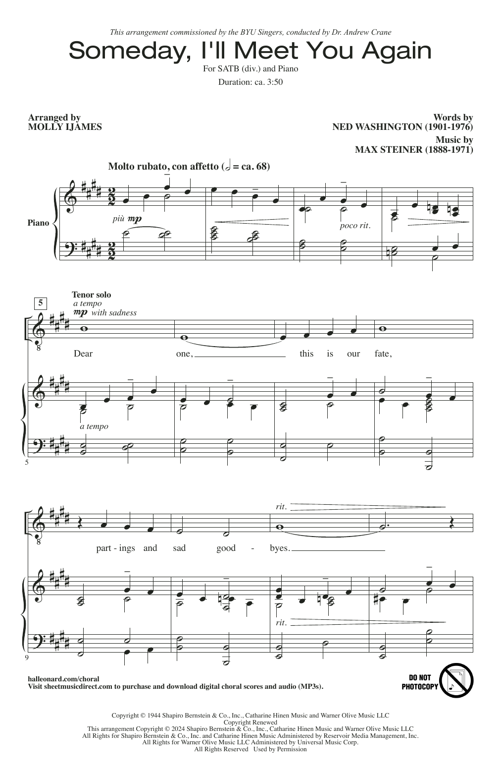 Max Steiner Someday, I'll Meet You Again (arr. Molly Ijames) sheet music notes and chords. Download Printable PDF.