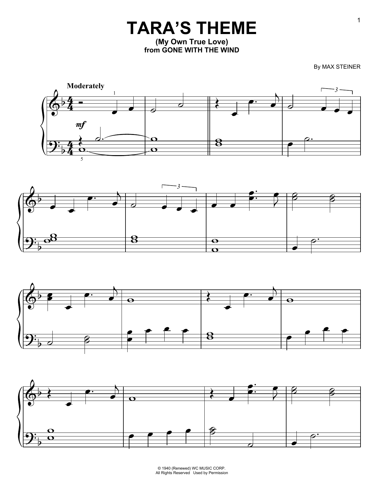 Max Steiner Tara's Theme (My Own True Love) (from Gone With The Wind) sheet music notes and chords. Download Printable PDF.