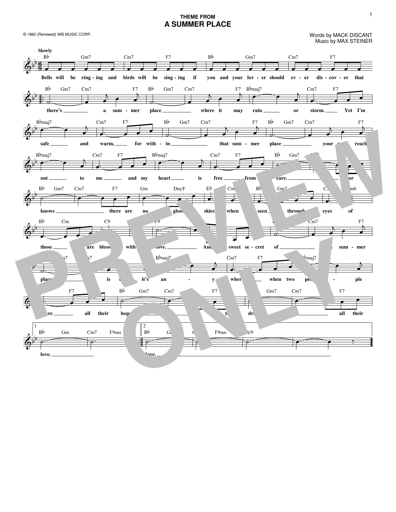 Max Steiner (Theme From) A Summer Place sheet music notes and chords. Download Printable PDF.