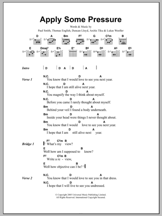 Maximo Park Apply Some Pressure sheet music notes and chords. Download Printable PDF.