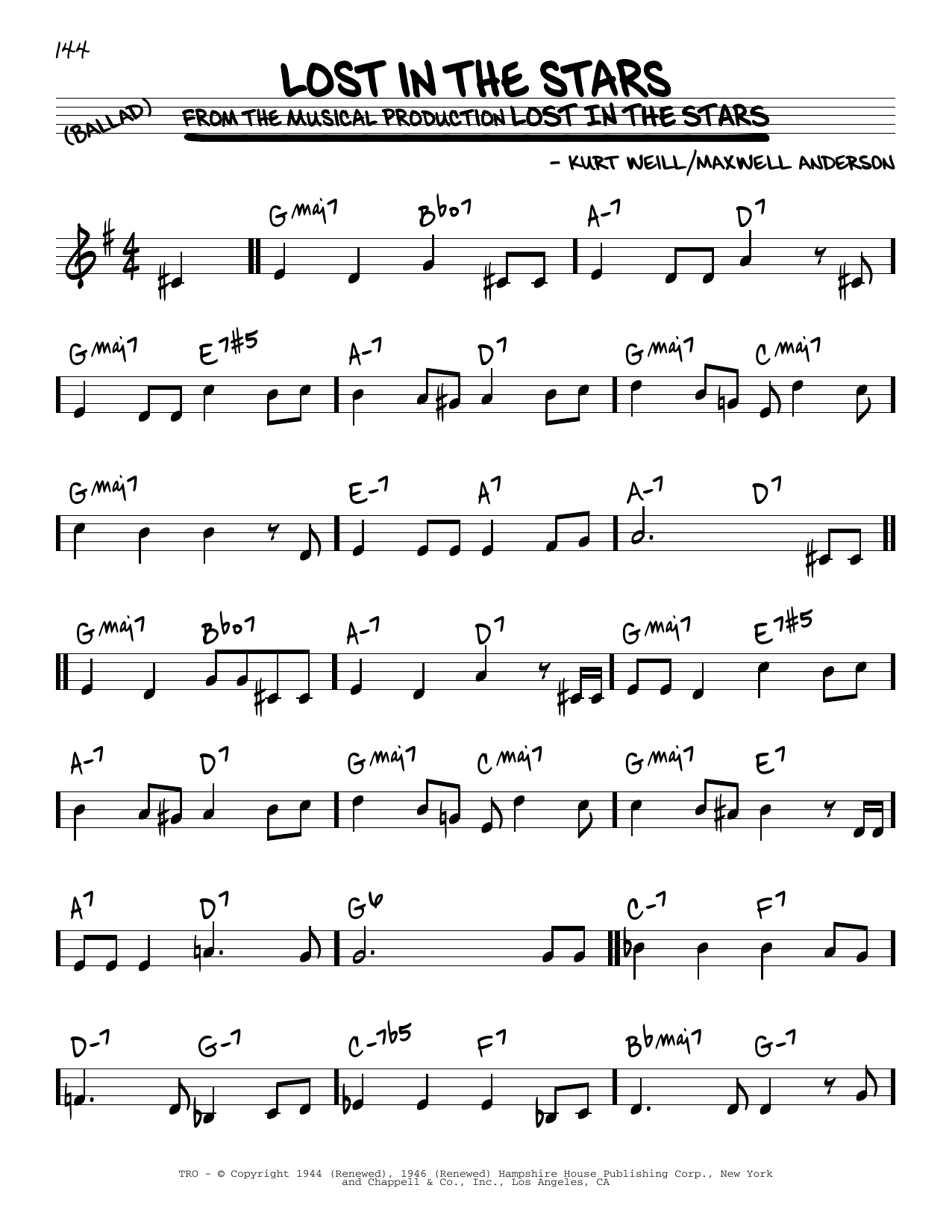 Learn to play Maxwell Anderson Lost In The Stars sheet music for Real Book – Melody, Lyrics & Chords in minutes. Price: 5.9900$ Maxwell Anderson Lost In The Stars sheet music notes and chords arranged for Real Book – Melody, Lyrics & Chords