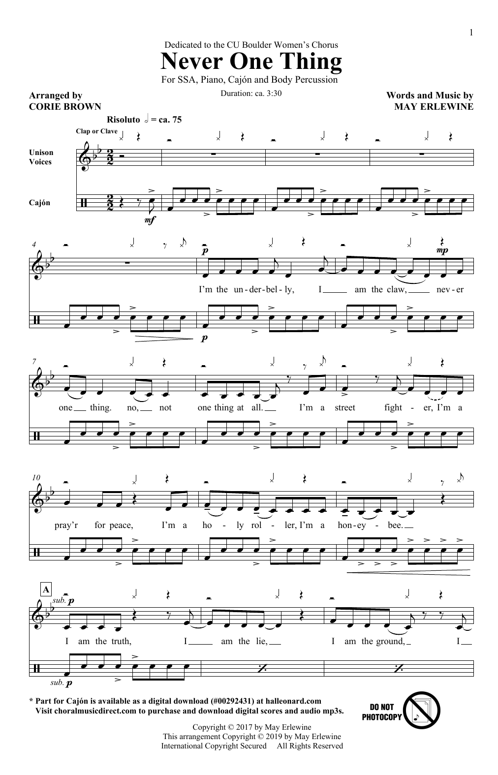 May Erlewine Never One Thing (arr. Corie Brown) sheet music notes and chords. Download Printable PDF.