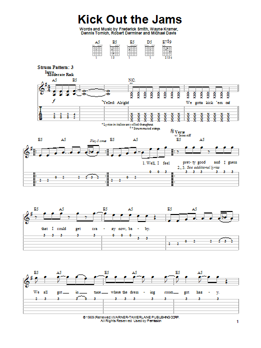 MC5 Kick Out The Jams sheet music notes and chords. Download Printable PDF.