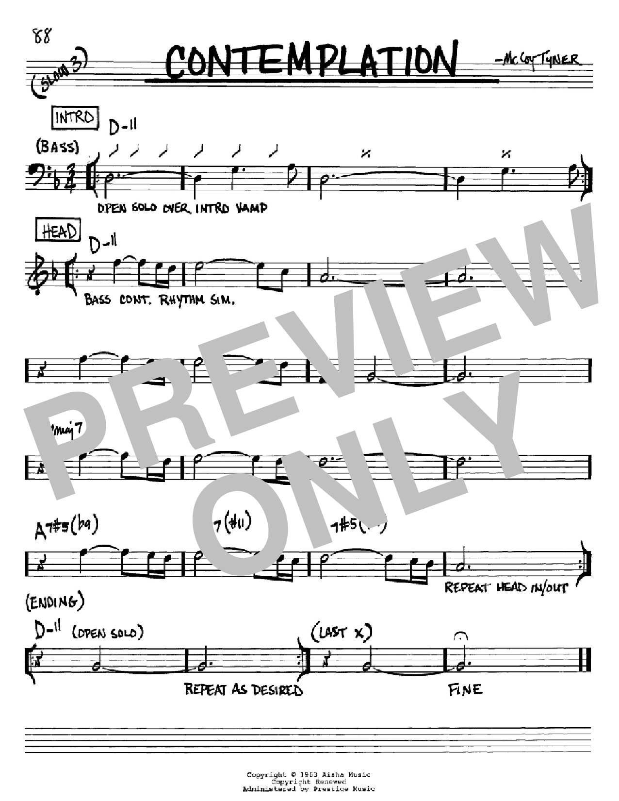 McCoy Tyner Contemplation sheet music notes and chords. Download Printable PDF.