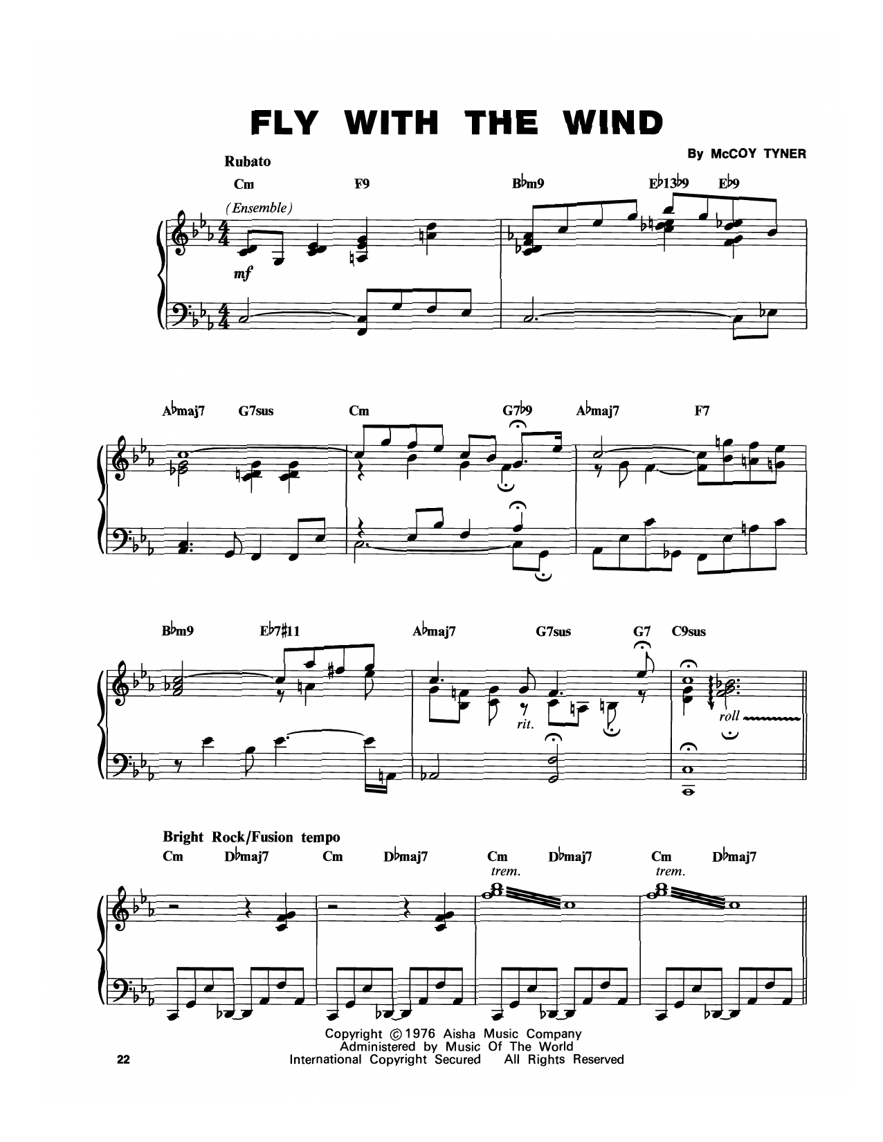 Learn to play McCoy Tyner Fly With The Wind sheet music for Piano Transcription in minutes. Price: 7.8900$ McCoy Tyner Fly With The Wind sheet music notes and chords arranged for Piano Transcription