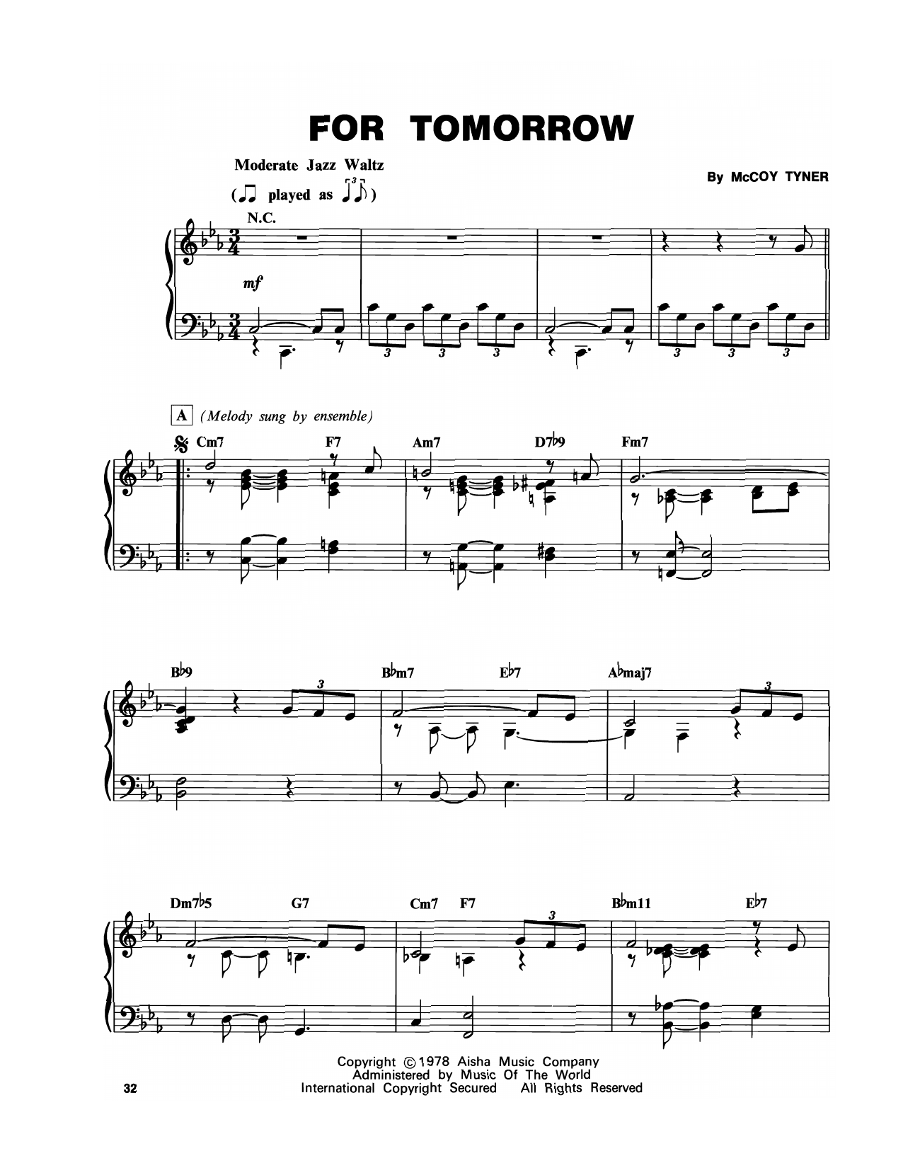 Learn to play McCoy Tyner For Tomorrow sheet music for Piano Transcription in minutes. Price: 7.8900$ McCoy Tyner For Tomorrow sheet music notes and chords arranged for Piano Transcription