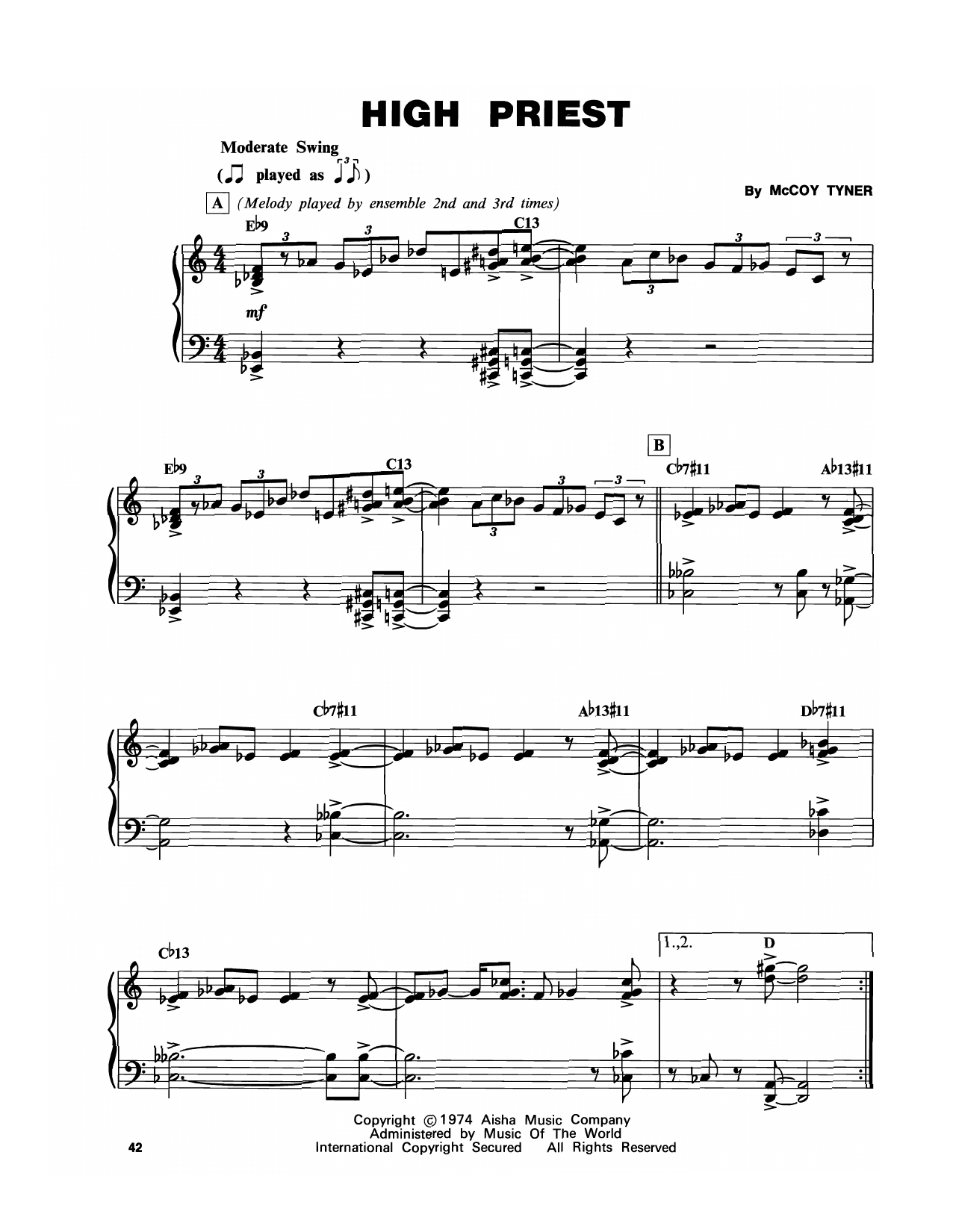 Learn to play McCoy Tyner High Priest sheet music for Piano Transcription in minutes. Price: 7.8900$ McCoy Tyner High Priest sheet music notes and chords arranged for Piano Transcription