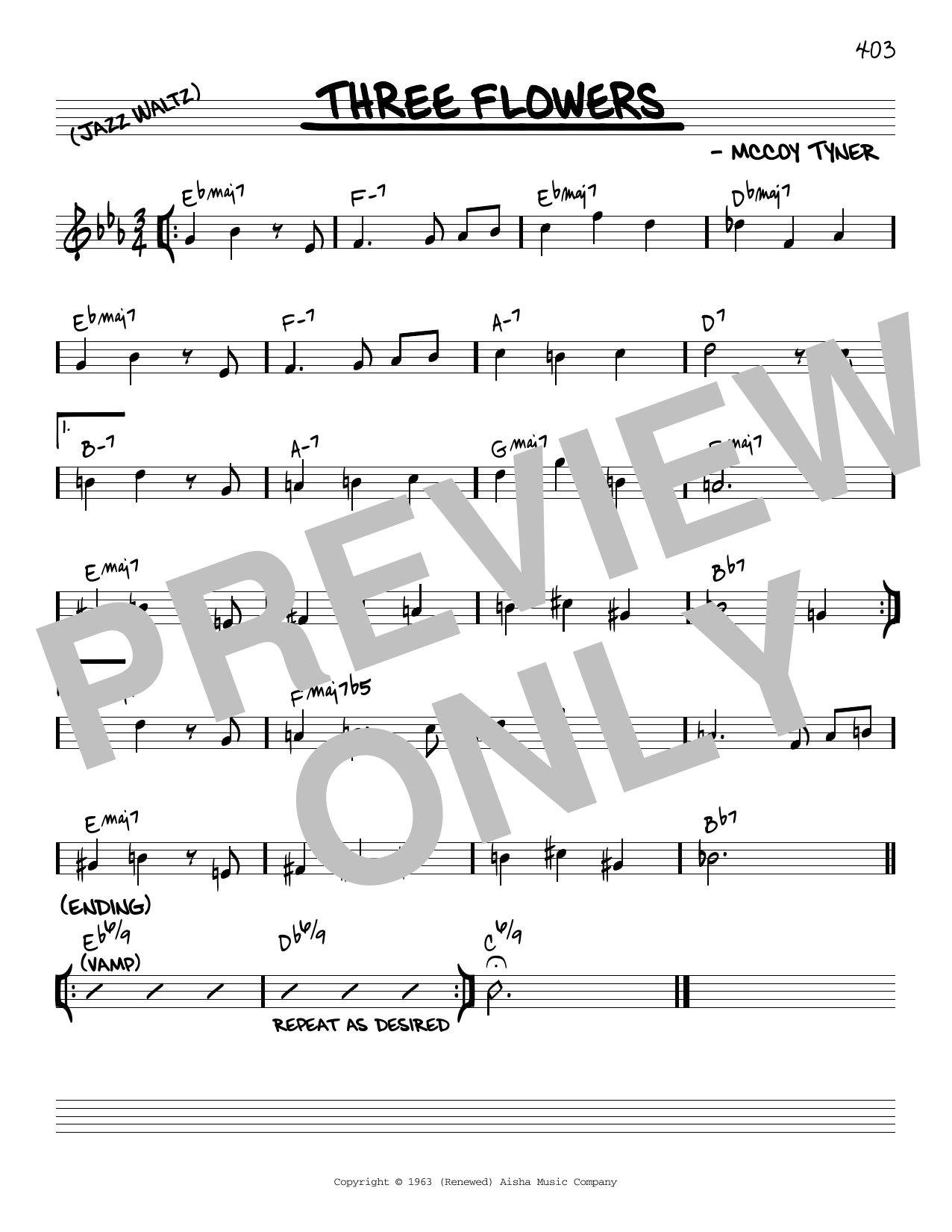 McCoy Tyner Three Flowers [Reharmonized version] (arr. Jack Grassel) sheet music notes and chords arranged for Real Book – Melody & Chords
