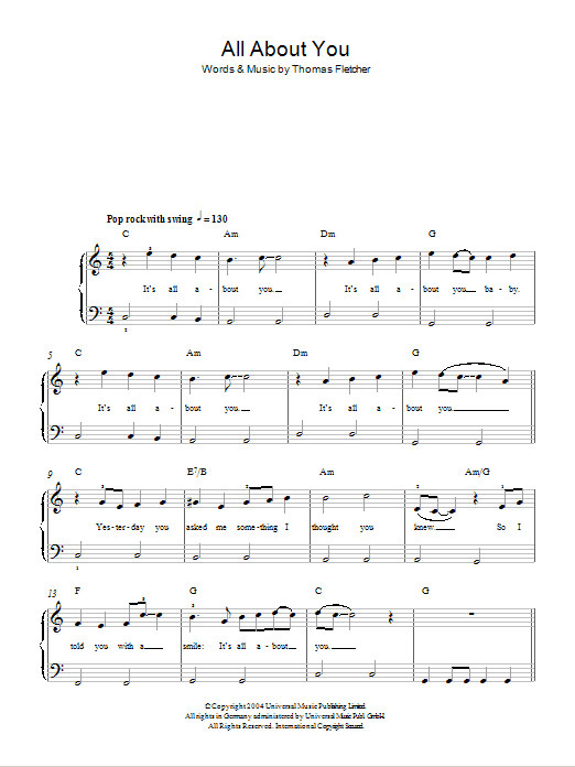 McFly All About You sheet music notes and chords. Download Printable PDF.