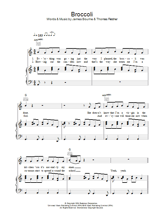 McFly Broccoli sheet music notes and chords. Download Printable PDF.