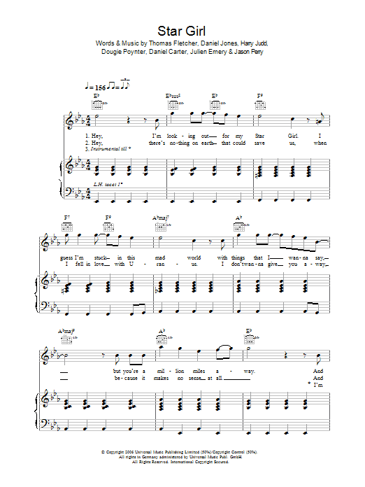 McFly Star Girl sheet music notes and chords. Download Printable PDF.