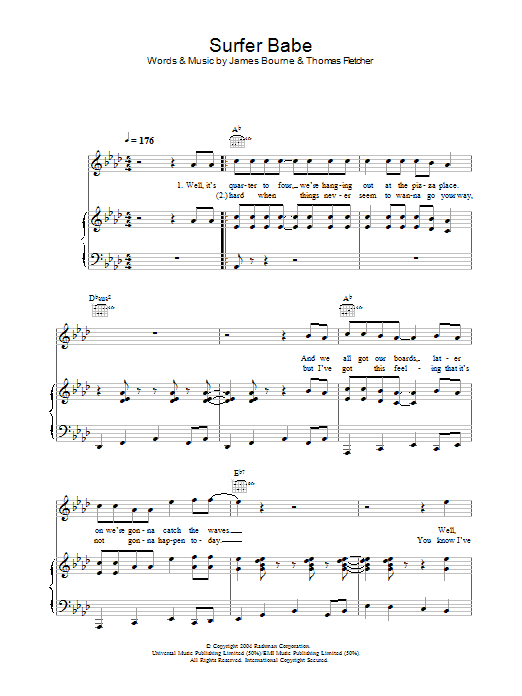 Learn to play McFly Surfer Babe sheet music for Piano, Vocal & Guitar Chords in minutes. Price: 7.8900$ McFly Surfer Babe sheet music notes and chords arranged for Piano, Vocal & Guitar Chords
