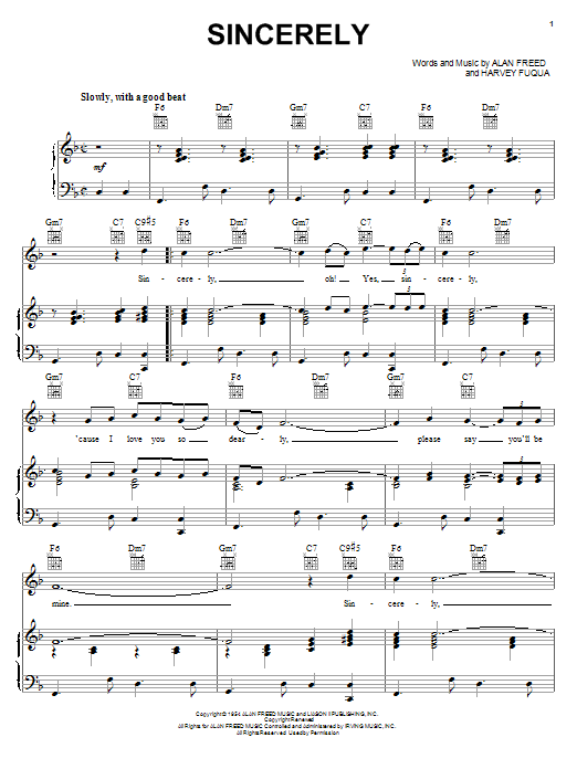 McGuire Sisters Sincerely sheet music notes and chords. Download Printable PDF.