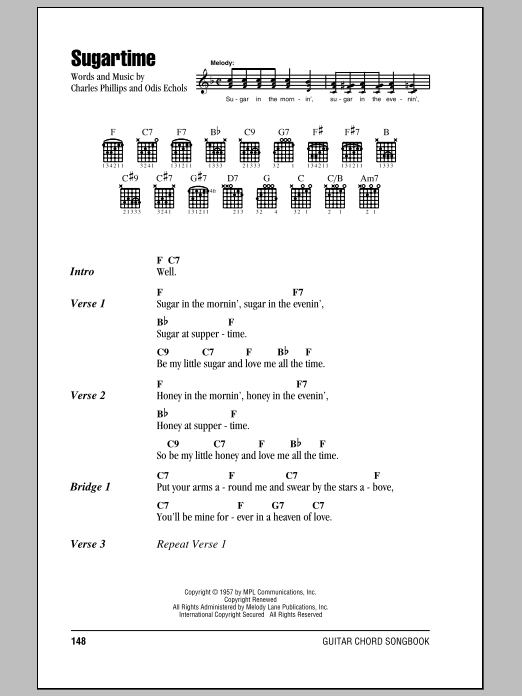 McGuire Sisters Sugartime sheet music notes and chords. Download Printable PDF.