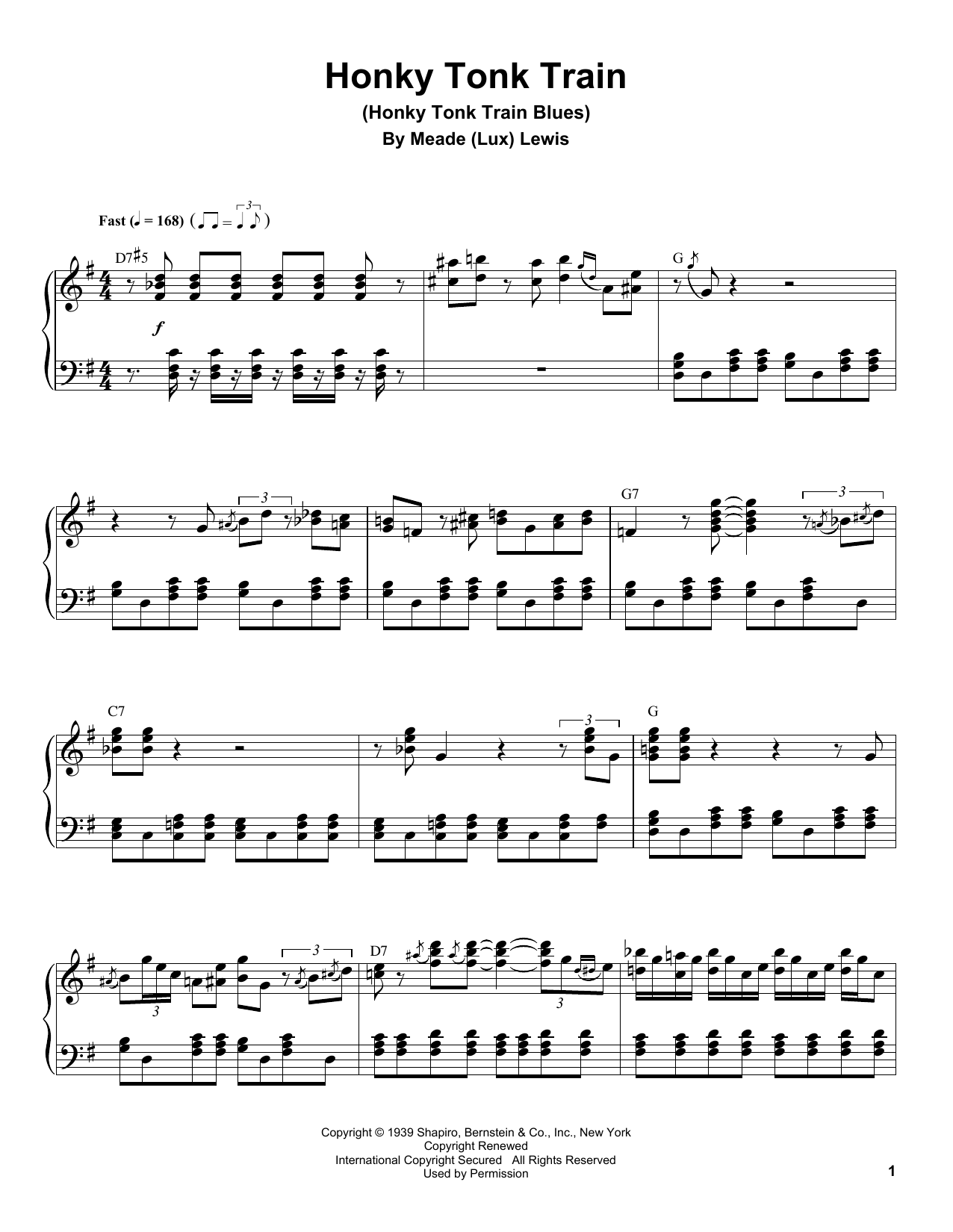 Meade (Lux) Lewis Honky Tonk Train (Honky Tonk Train Blues) sheet music notes and chords. Download Printable PDF.