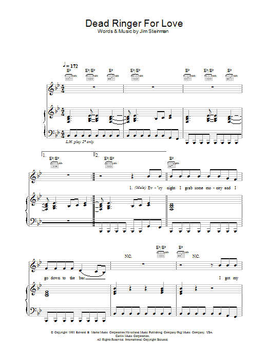 Meat Loaf and Cher Dead Ringer For Love sheet music notes and chords. Download Printable PDF.